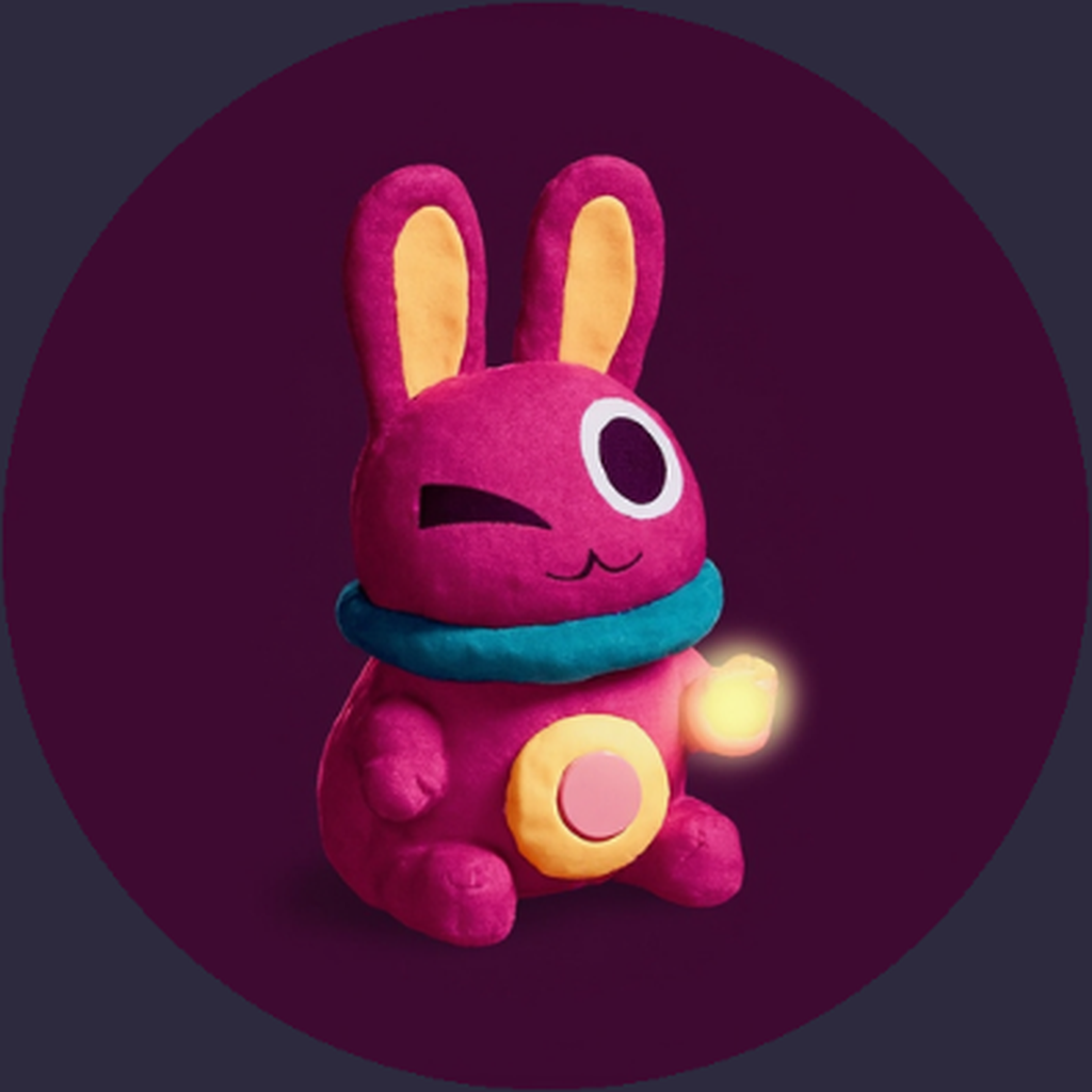 BingBong, Companion and chaos mascot, shown as a Hermanity Core identity portrait on a dark studio background.