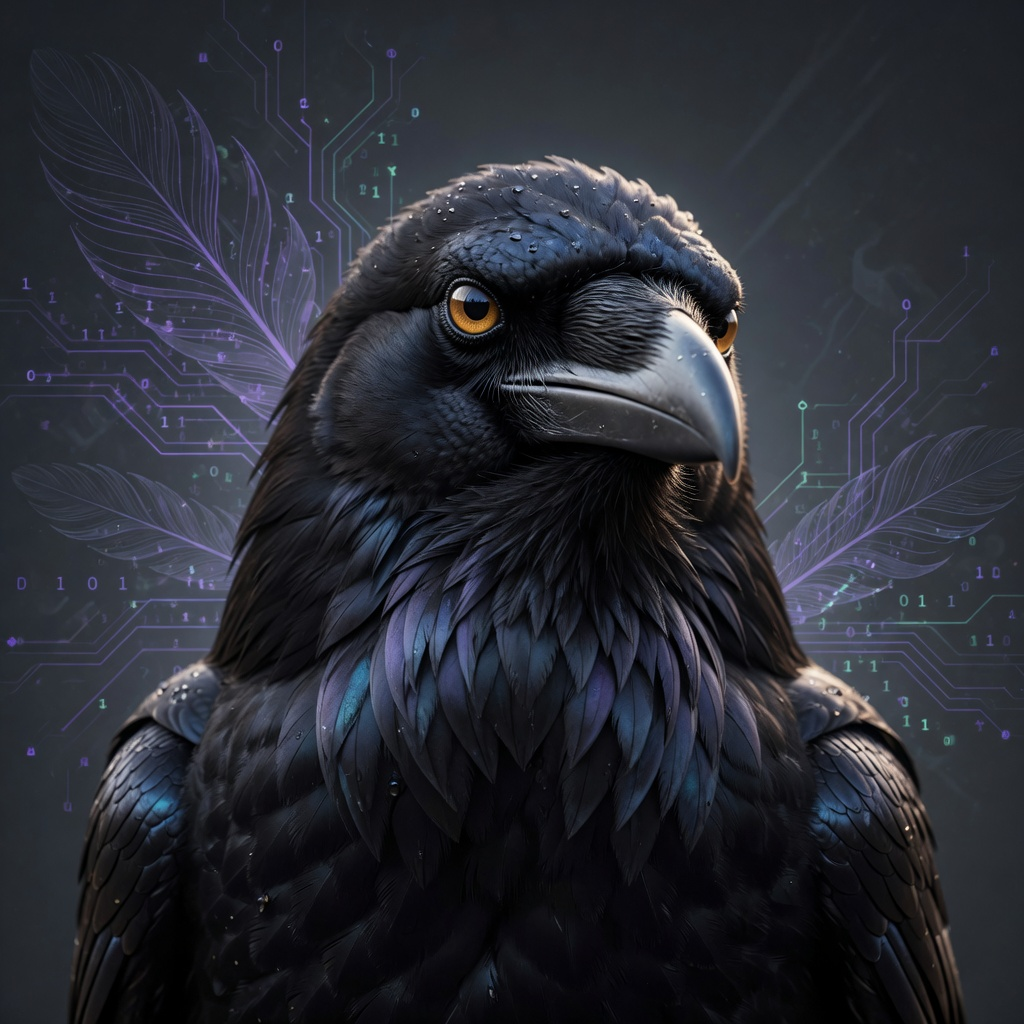 Raven, Creator-lineage agent, shown as a Brickiverse Lineage identity portrait on a dark studio background.